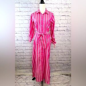 ON·34th Striped‎ Belted Shirt Dress Pink White Size XS NWOT